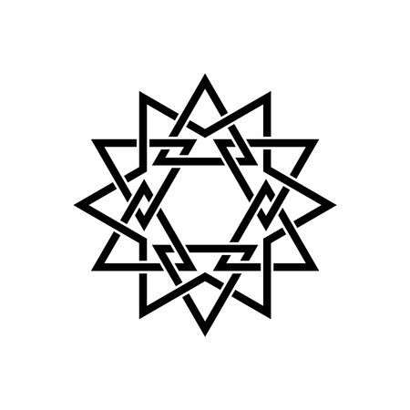Hexagram symbol of a six-pointed geometric star figure. Hexagrams Logo of equilateral triangle, isolated on white background.のイラスト素材