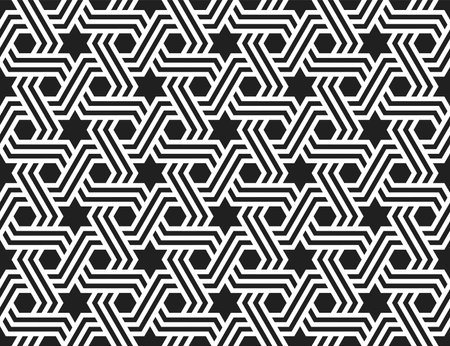Graphic Art of Repeating Hexagonal Star patterns. Geometric Seamless pattern of printable vector.