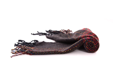 Close up of beautiful multicolor fabric scarf on white background isolatedの写真素材
