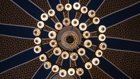 Close up retro arabian lantern hang on the roofの写真素材