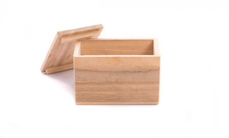 Close up of japan wooden box on white background isolated.の写真素材