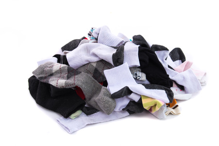 Close up multi color socks on white background isolated.の写真素材