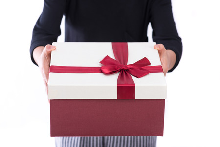 Beautiful color paper gift box for christmas and happy new year on white background isolated.の写真素材