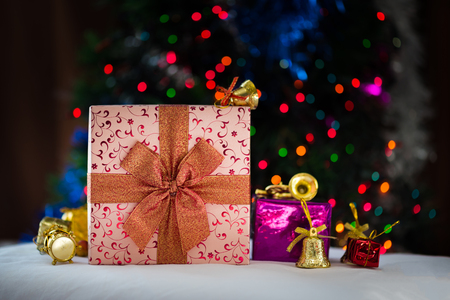 Close up of beautiful paper gift box for christmas and happy new year.の写真素材