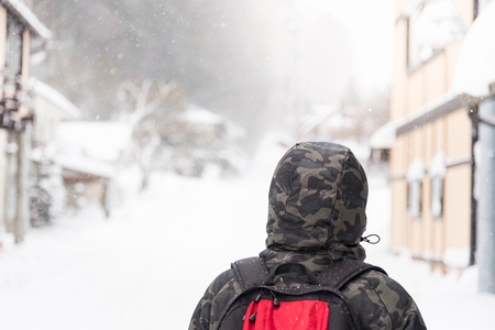 Traveler travel around snow moutain okuhida Takayama Japan.の写真素材