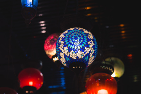 Close up of beautiful color arabian vintage lantern hanging for decoration.の写真素材