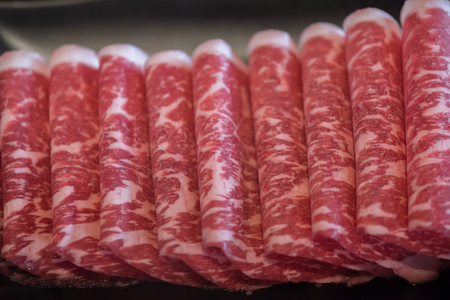 Close up of japan a5 beef called  Hida wagyu for sukiyaki and shabu in japanese  restuarant at hida takayama japan.の写真素材
