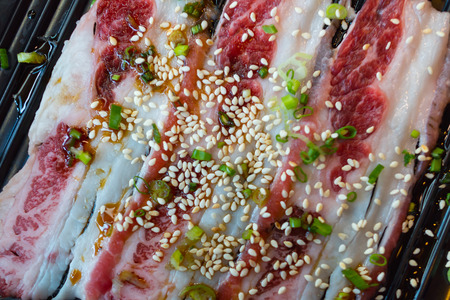 Japan local raw beef with high fat and cholesterol for yakiniku and shabu in restuarant.の写真素材