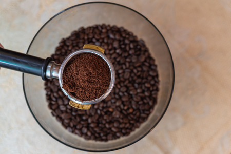 Close up of best quality roast coffee beans import from local farm for brew the pure coffee shot to make variety of beverage.の写真素材