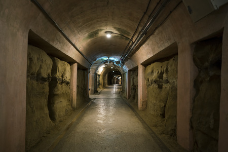 Okinawa, Japan - October 21, 2016: Hallway of Japanese Navy Underground Headquarters during world war II,のeditorial素材