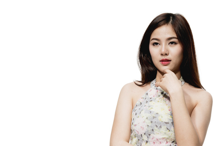 Portrait of Young Woman Isolated on white background with Copy Spaceの写真素材