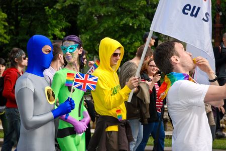 BUCHAREST - MAY 22 : Participants parade at Gay Fest Parade May 22, 2010 in Bucharest, Romaniaのeditorial素材