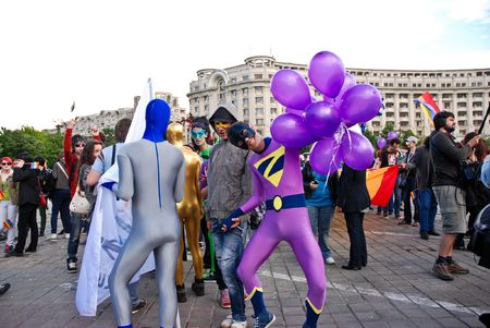 BUCHAREST - MAY 22 : Participants parade at Gay Fest Parade May 22, 2010 in Bucharest, Romaniaのeditorial素材