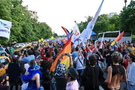 BUCHAREST - MAY 22 : Participants parade at Gay Fest Parade May 22, 2010 in Bucharest, Romaniaのeditorial素材