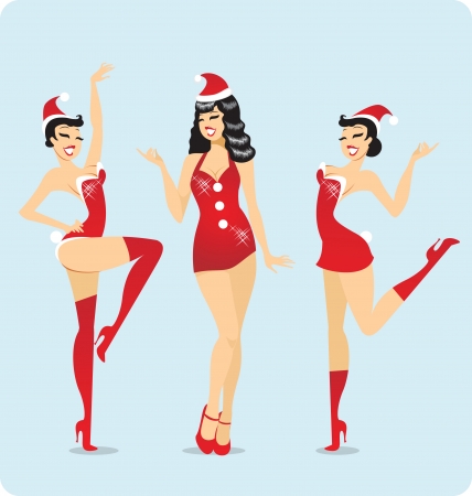 Sexy dancers dressed as Santasのイラスト素材