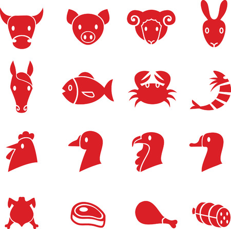 Set of various meat animals iconsのイラスト素材