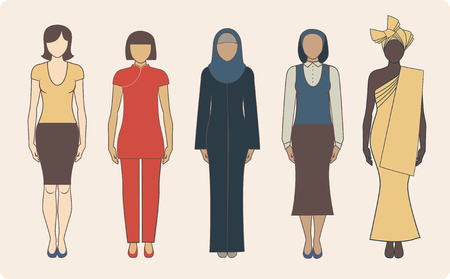 Group of different nationalities women wearing traditional clothesのイラスト素材