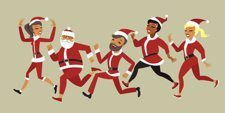 People characters participants of Santa fun race marathonのイラスト素材