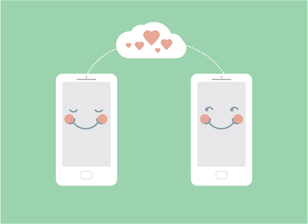 Two smartphones connected in cloud love conceptのイラスト素材