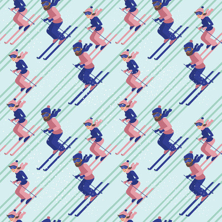 Men and women skiing seamless vector patternのイラスト素材