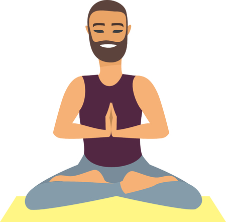 Man Yoga Practice Pose Training Concept flat vectorのイラスト素材