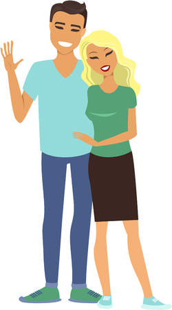 Characters in cartoon flat style. Vector illustration of family portrait isolated on white background.のイラスト素材