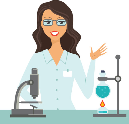 flat vector illustration of scientist working at science labのイラスト素材