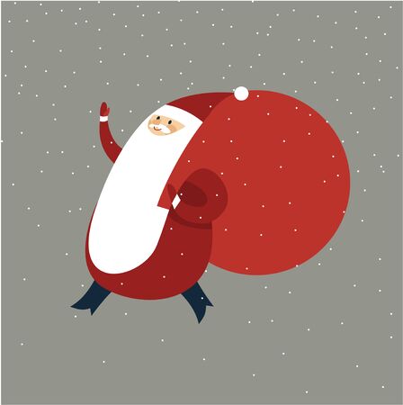 Happy Santa Claus with gift sack Â flat style vector cartoonのイラスト素材