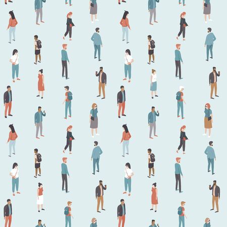 Social distancing. People keep distance from each other inÂ public place. Flat vector seamless patternのイラスト素材