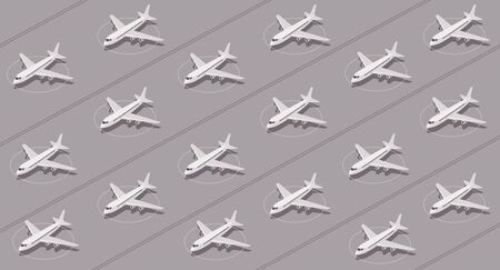 Planes grounded by coronavirus pandemic sit idle at airport. Flat vector pattern.のイラスト素材