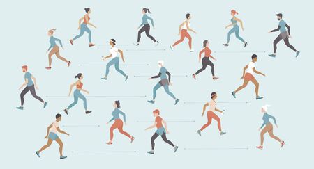 people jogging outside and keeping social distance on coronavirus COVID-19 outbreak quarantine. Flat vector illustrationのイラスト素材