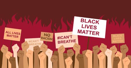 Black lives matter.Â Protesters march against police shootings and racism. Human handsÂ hands...