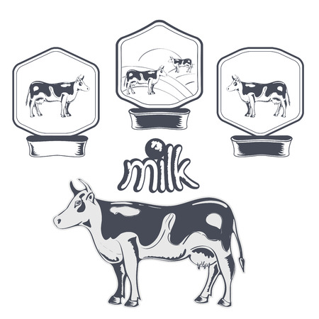 Set of cow labelsのイラスト素材