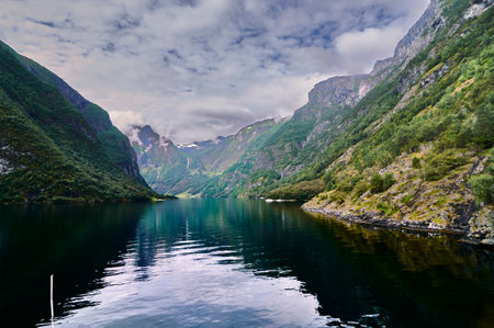 the end of the fiord of the dreams where it is known as the narrow fiord arriving to the village of Gudvangenの写真素材