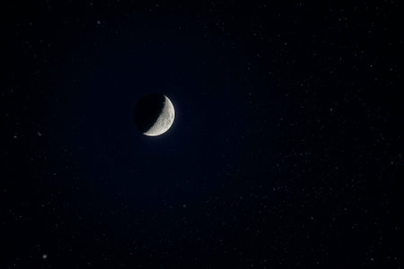 detail of the moon with craters and the stars on the backgroundの写真素材