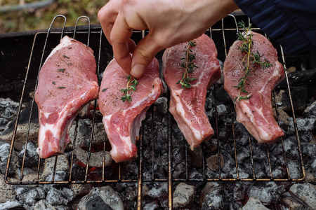 roasting meat on the coalsの写真素材