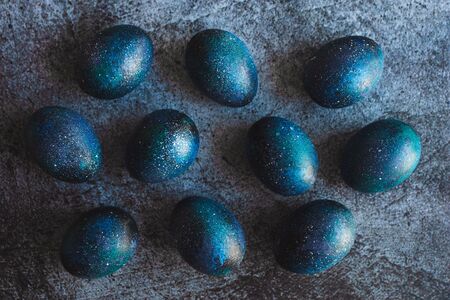 dark galaxy easter eggs hand made blueの写真素材