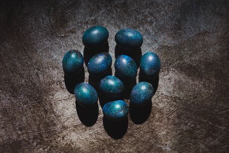 dark galaxy easter eggs hand made blueの写真素材