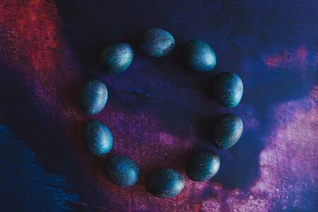 dark galaxy easter eggs hand made blueの写真素材