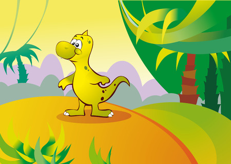 A small dinosaur in the wild woodsのイラスト素材