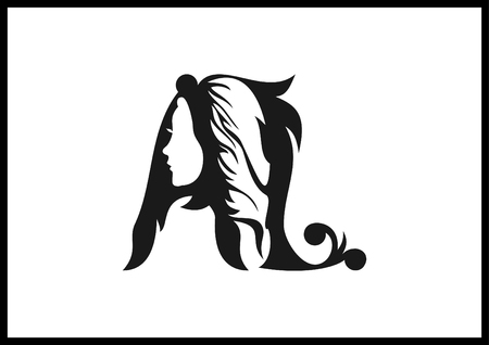 Template logo. Silhouette of female heads in the letters ALのイラスト素材