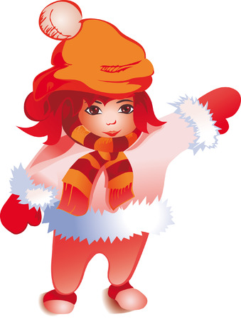The winter girl in a cap and a fur coatのイラスト素材