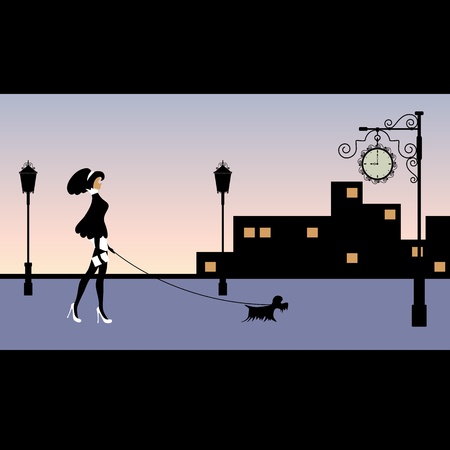 Vector illustration of a woman walking with a dogのイラスト素材