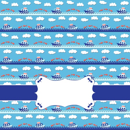 Card or template with ships and wavesのイラスト素材