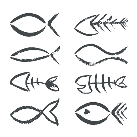 Isolated  hand drawn fish signsのイラスト素材