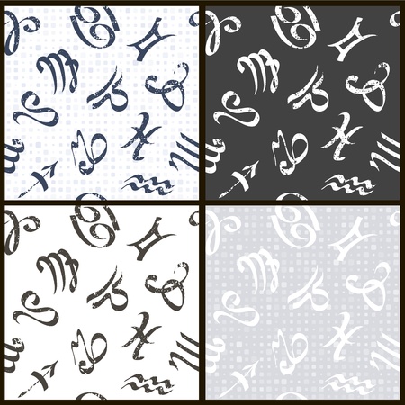 Set of graphical scratched zodiacal seamless patternsのイラスト素材