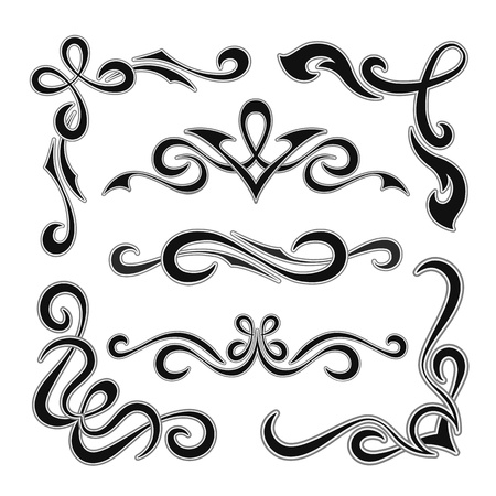 Set of graphical retro elements, headers and cornersのイラスト素材