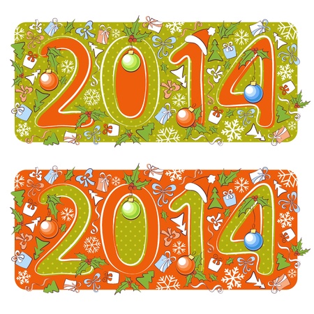 Two Christmas 2014 year cartoon backgrounds, isolated, editableのイラスト素材