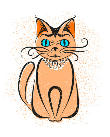 Stylized retro cat print, isolated, editable. Imitation of typographical print.のイラスト素材