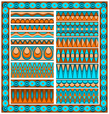 Vector set of 16 different ethnic brushes, can be used as seamless patterns.のイラスト素材
